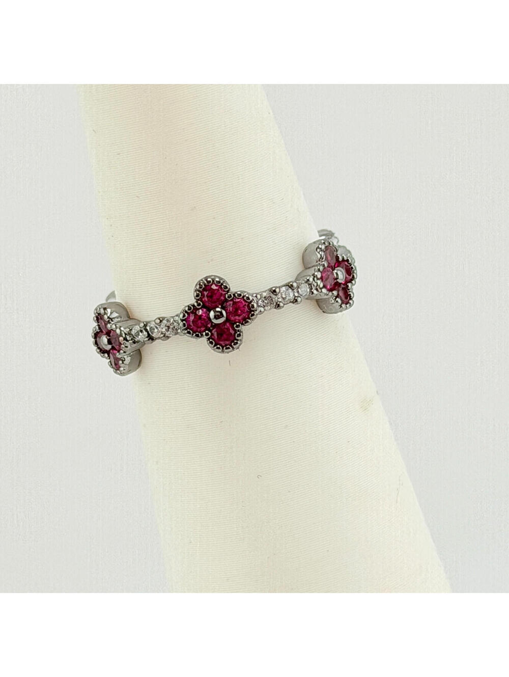 Bomb Party Sz 8 "The Carmella Ring"  Lab Created Ruby Hematite RBP7740 Flowers